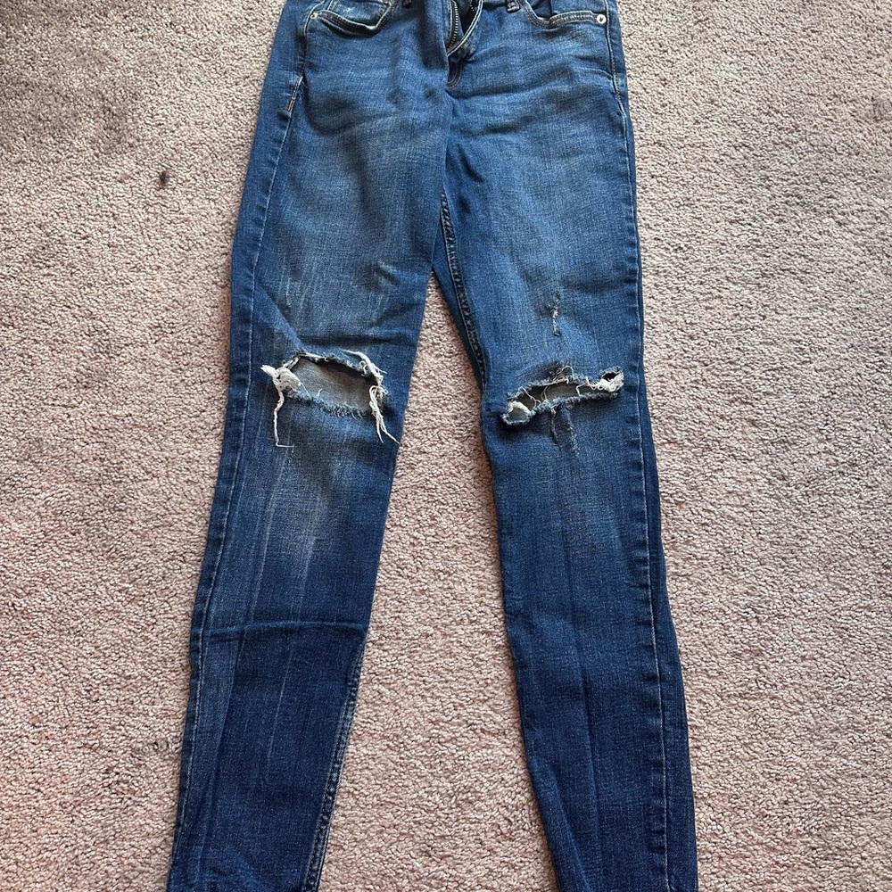Old Navy Women's Distressed Skinny Jeans - Dark Blue